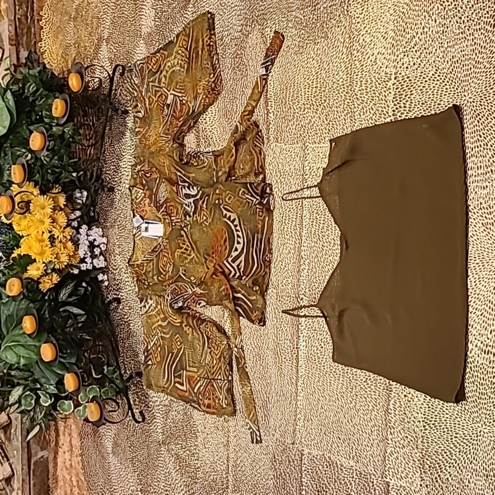 Carol Little Multicolored Tribal Print Cover-up & Olive Green Camisole Set Sz:M